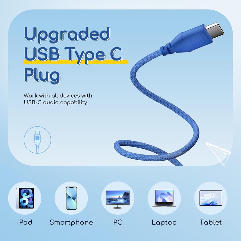 EarFun سماعات رأس للأطفال سلكية مع ميكروفون، سماعات بحد حجم 85/94 ديسيبل للأطفال، سماعات سلكية محمولة مع منفذ مشاركة، سماعة ستيريو قابلة للطي للمدرسة/الكمبيوتر اللوحي/الكمبيوتر/كيندل، نوع C - Image 2